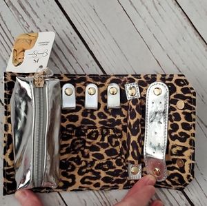 Jessica Simpson metallic silver leopard print inside jewelry roll